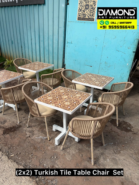 (2x2) Turkish Tile Table Globe Rope Chair Set