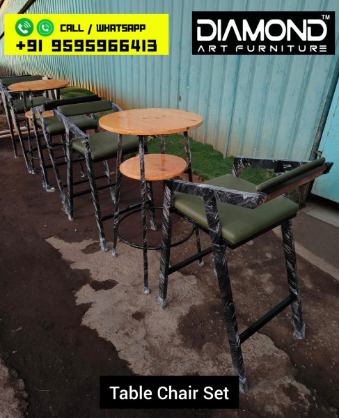 PINEWOOD HIGH TABLE & METAL FLEXI CUSHION HIGH CHAIR